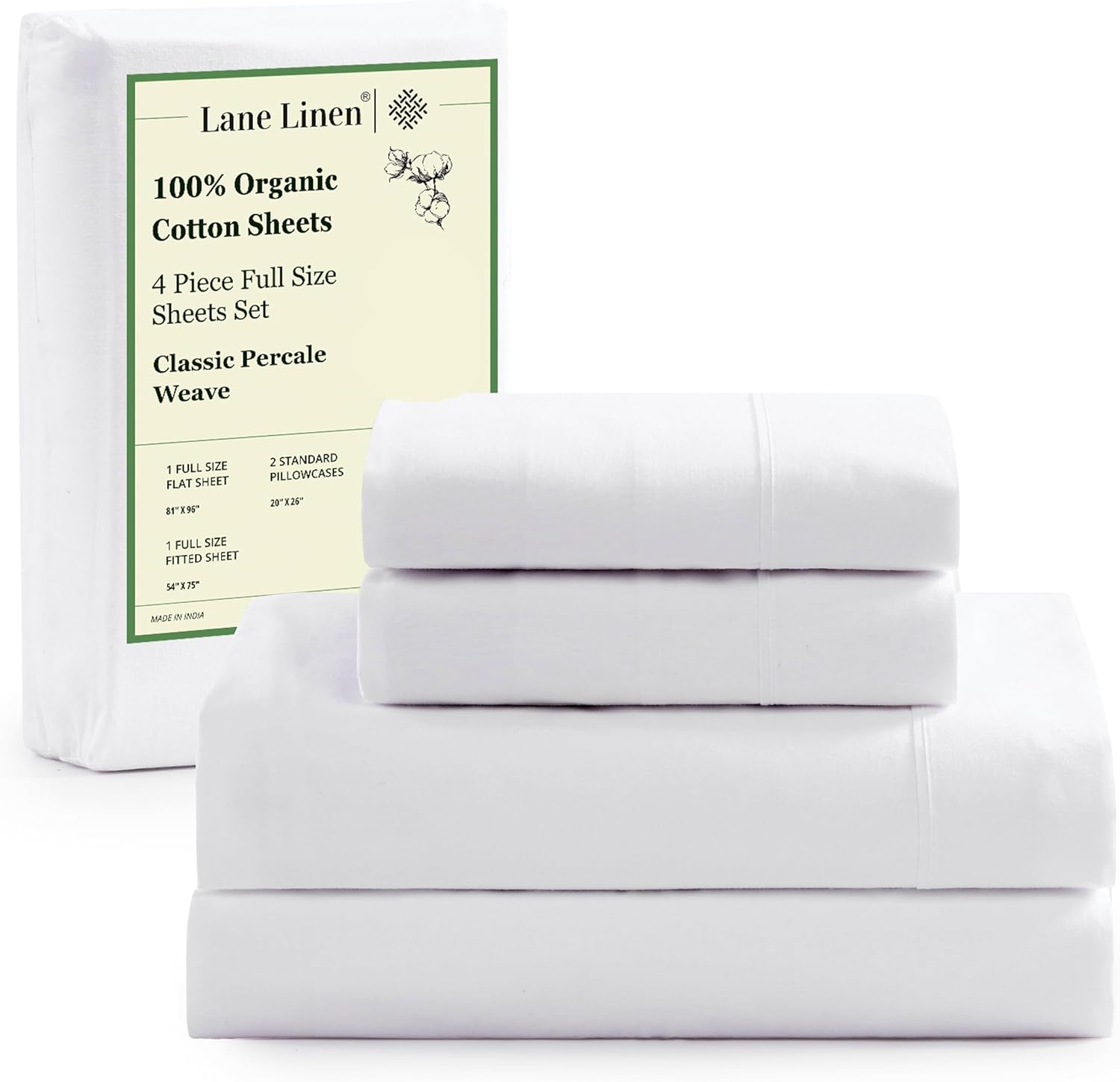 LANE LINEN 100% Organic Mercerized Cotton Pre Washed Bed Sheets